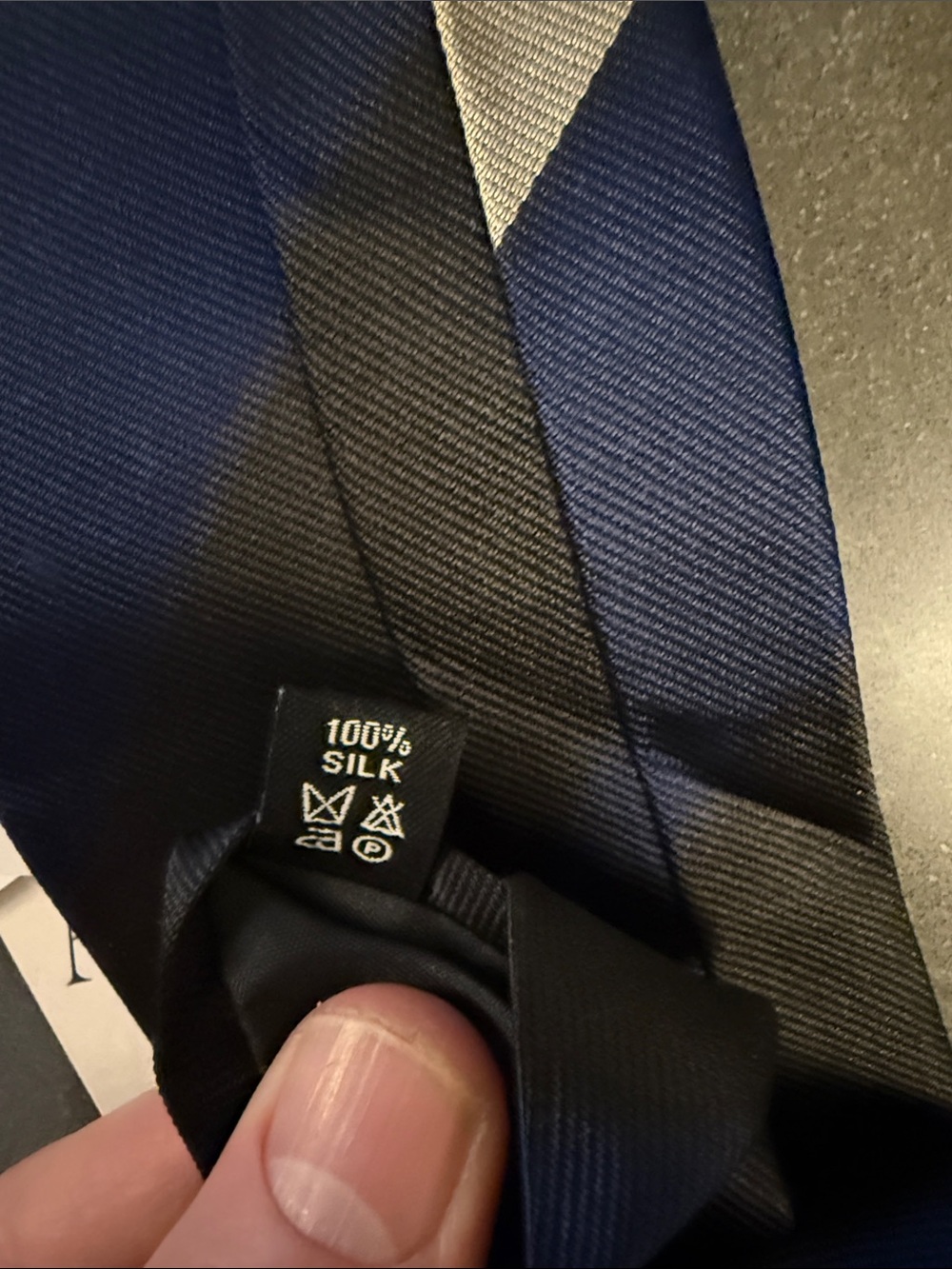 New Acne Studios Black, Navy and Cream Diagonal Stripe Silk Tie - Picture 6 of 6